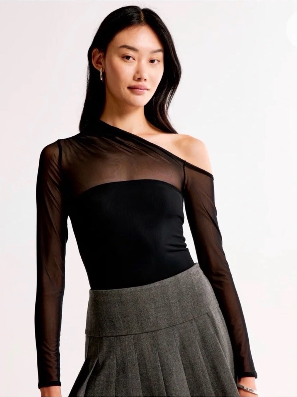 Abercrombie Black Asymmetrical Sheer Mesh Bodysuit Small NWOT